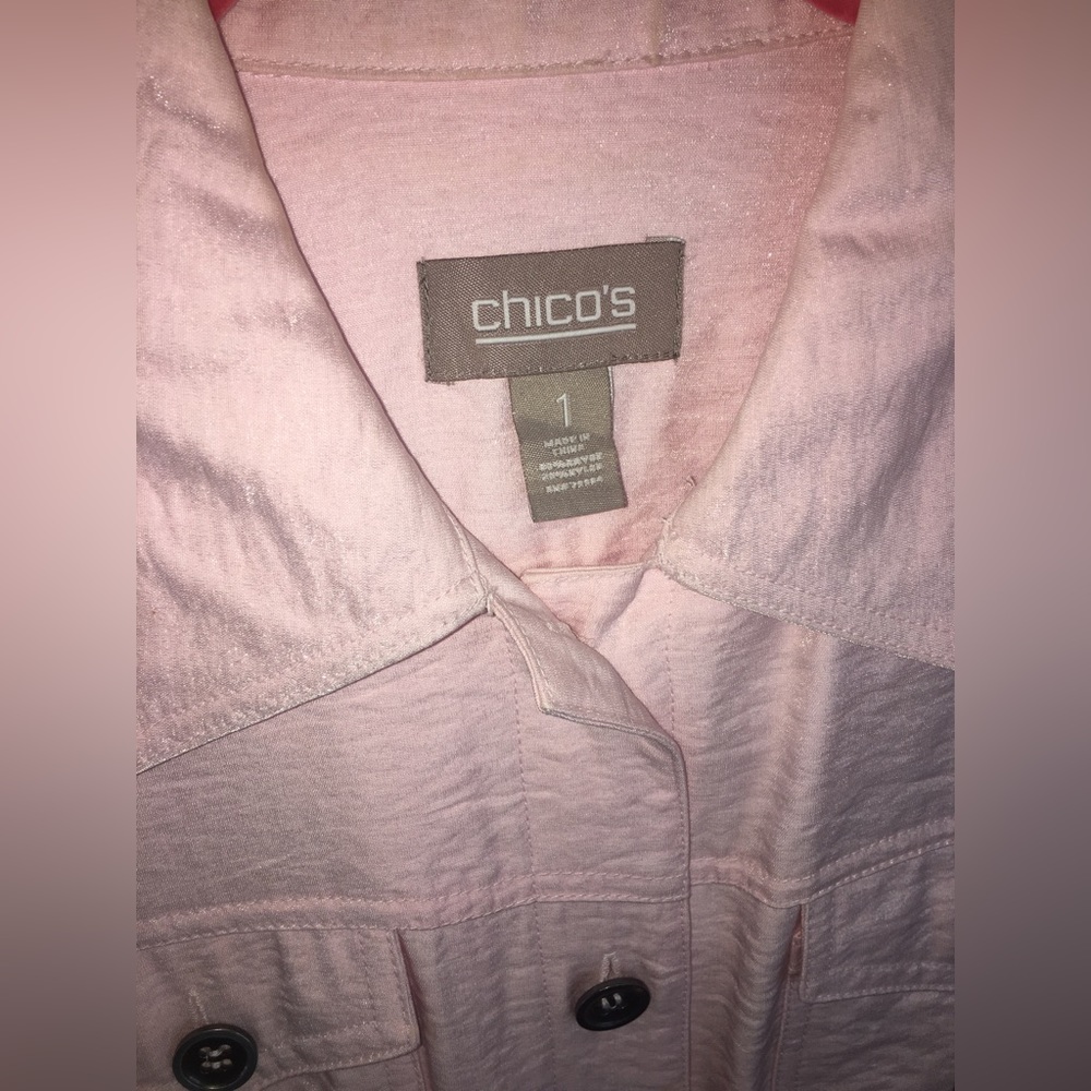 Chico’s | Women’s Pale Pink Shimmer Button Down Jacket - Picture 2 of 13
